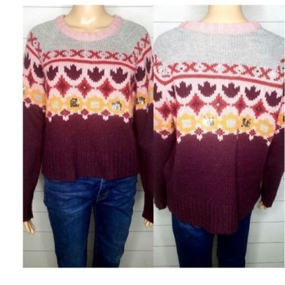 Cinq A Sept Women’s Size XS Sweater Purple Gianni Fair Isle Sequin Wool Y2K - Picture 7 of 15